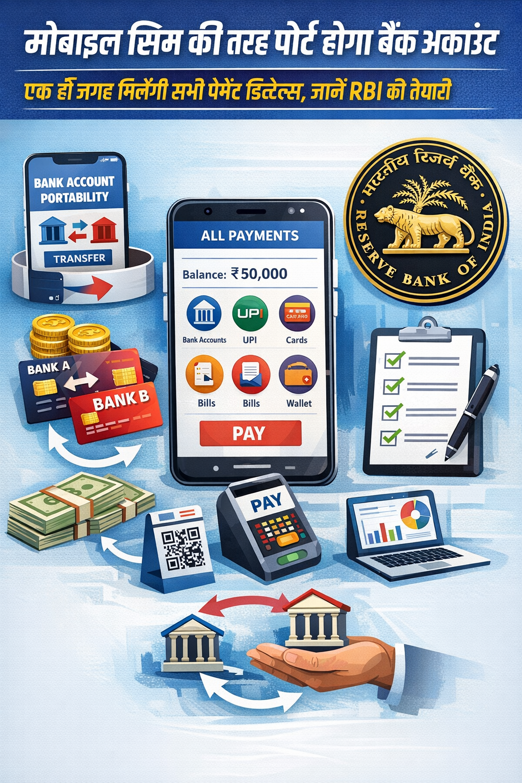 RBI की नई तैयारी—अब मोबाइल सिम की तरह बैंक अकाउंट भी आसानी से पोर्ट हो सकेगा।