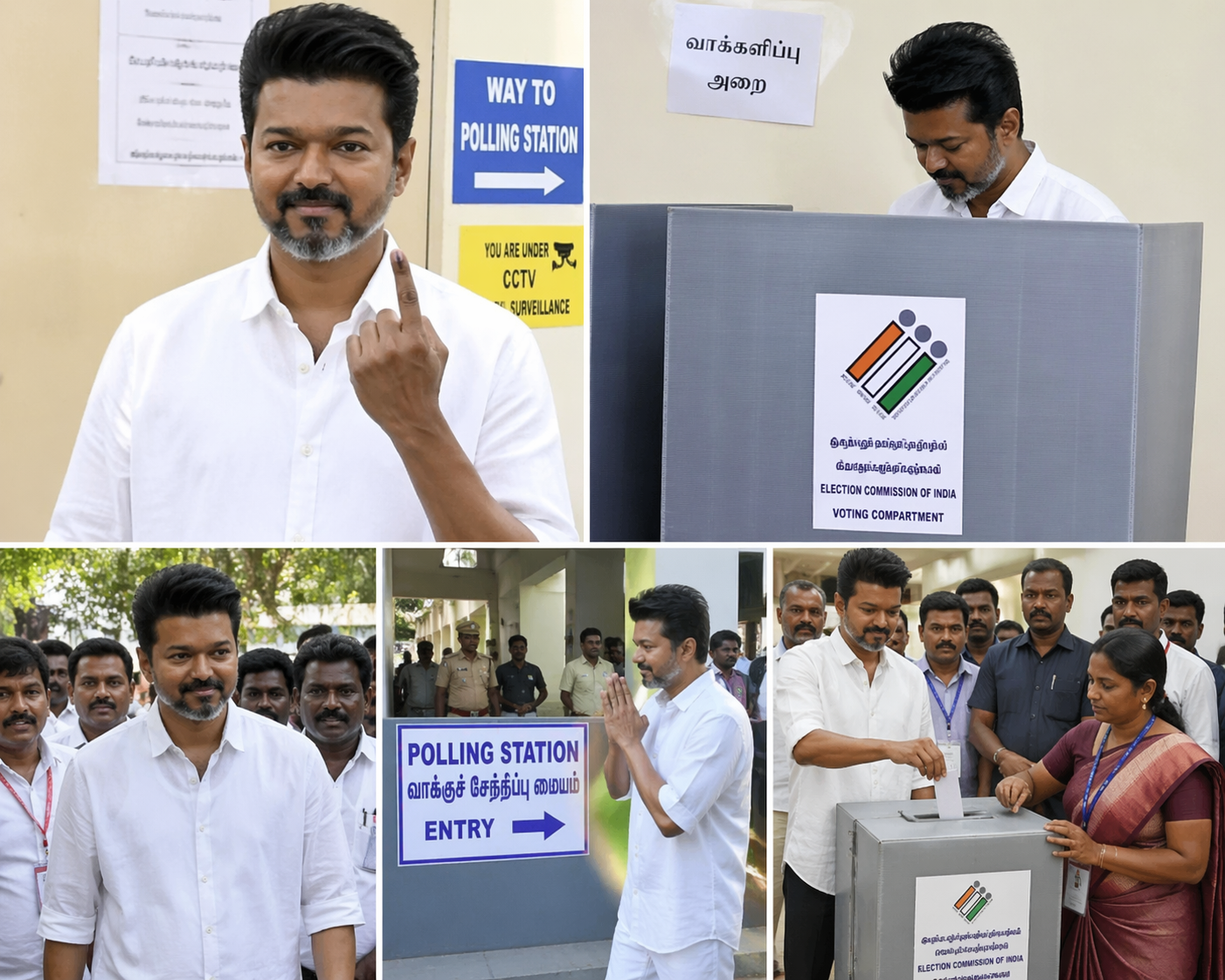 TVK प्रमुख और तिरुचिरापल्ली पूर्व तथा पेरम्बूर निर्वाचन क्षेत्र से उम्मीदवार विजय ने आज चेन्नई के एक मतदान केंद्र पर अपना वोट डाला।