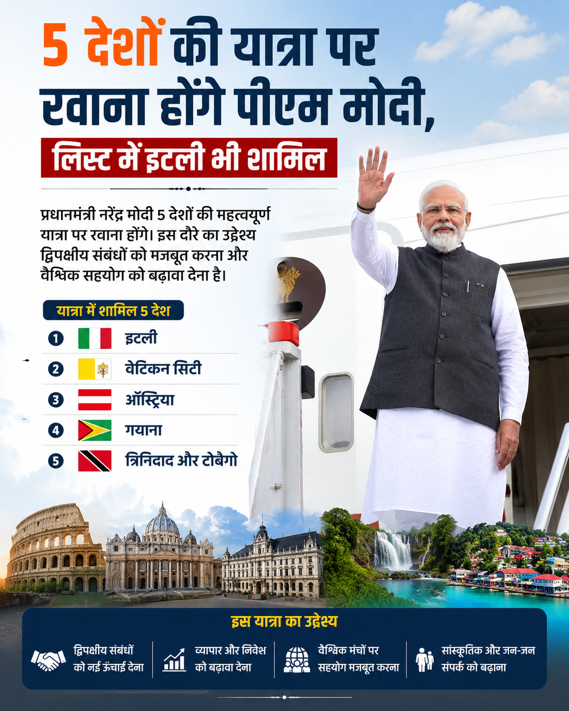 5 देशों की यात्रा पर रवाना होंगे पीएम मोदी, लिस्ट में इटली भी शामिल