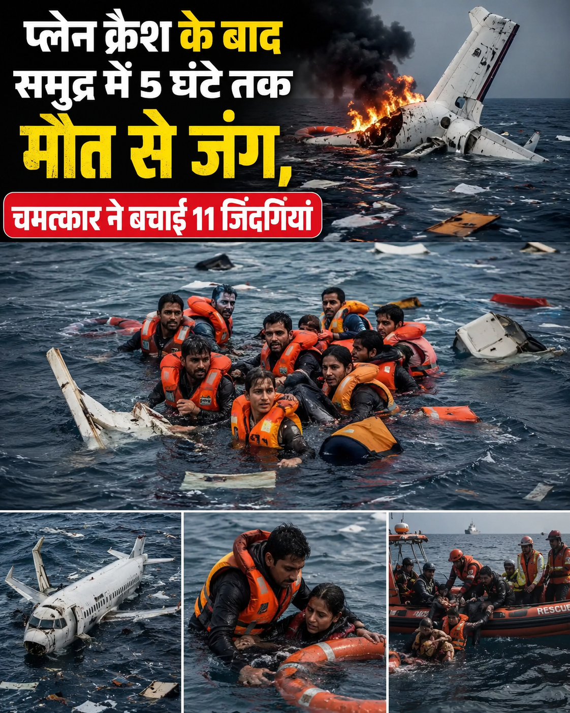 प्लेन क्रैश के बाद समुद्र में 5 घंटे तक मौत से जंग, चमत्कार ने बचाई 11 जिंदगियां