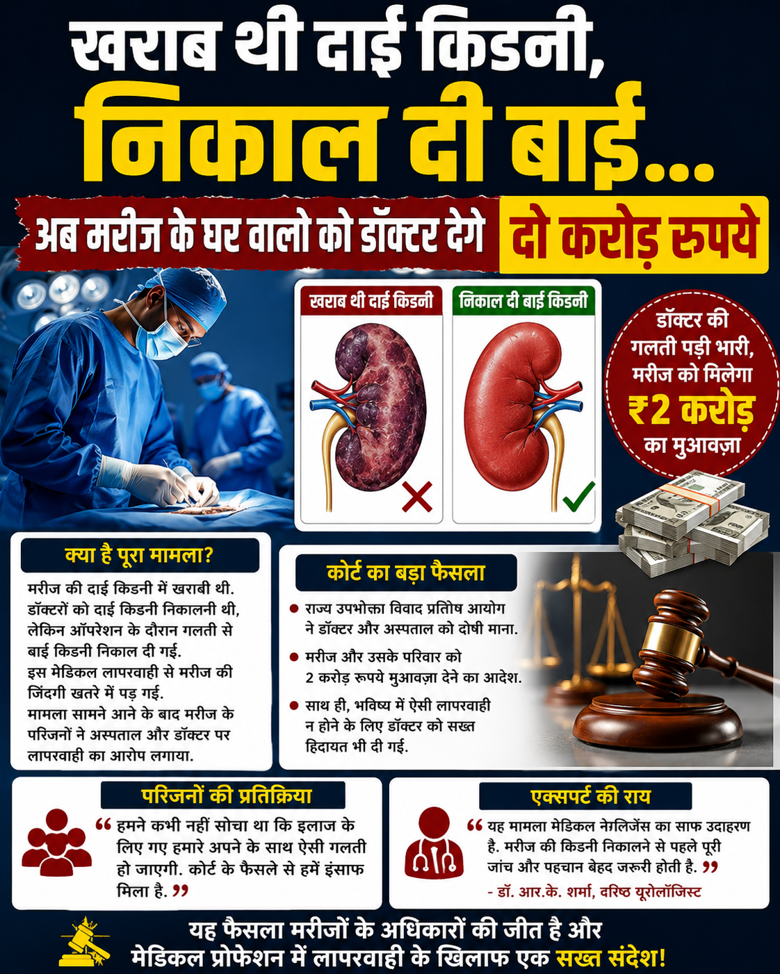 खराब थी दाई किडनी, निकाल दी बाई... अब मरीज के घर वालों को डॉक्टर देंगे दो करोड़ रुपये