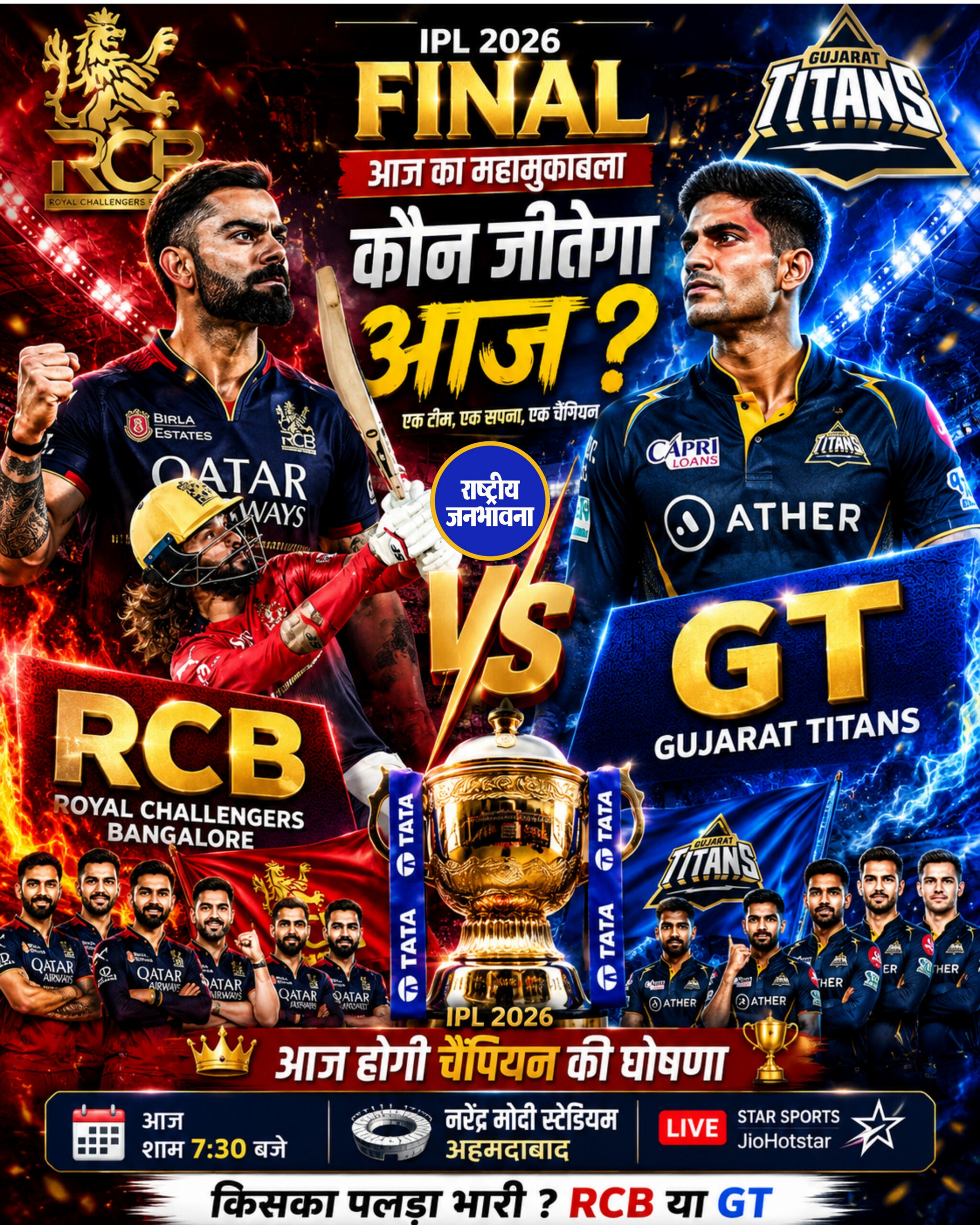 कौन जीतेगा आज ? RCB VS GT