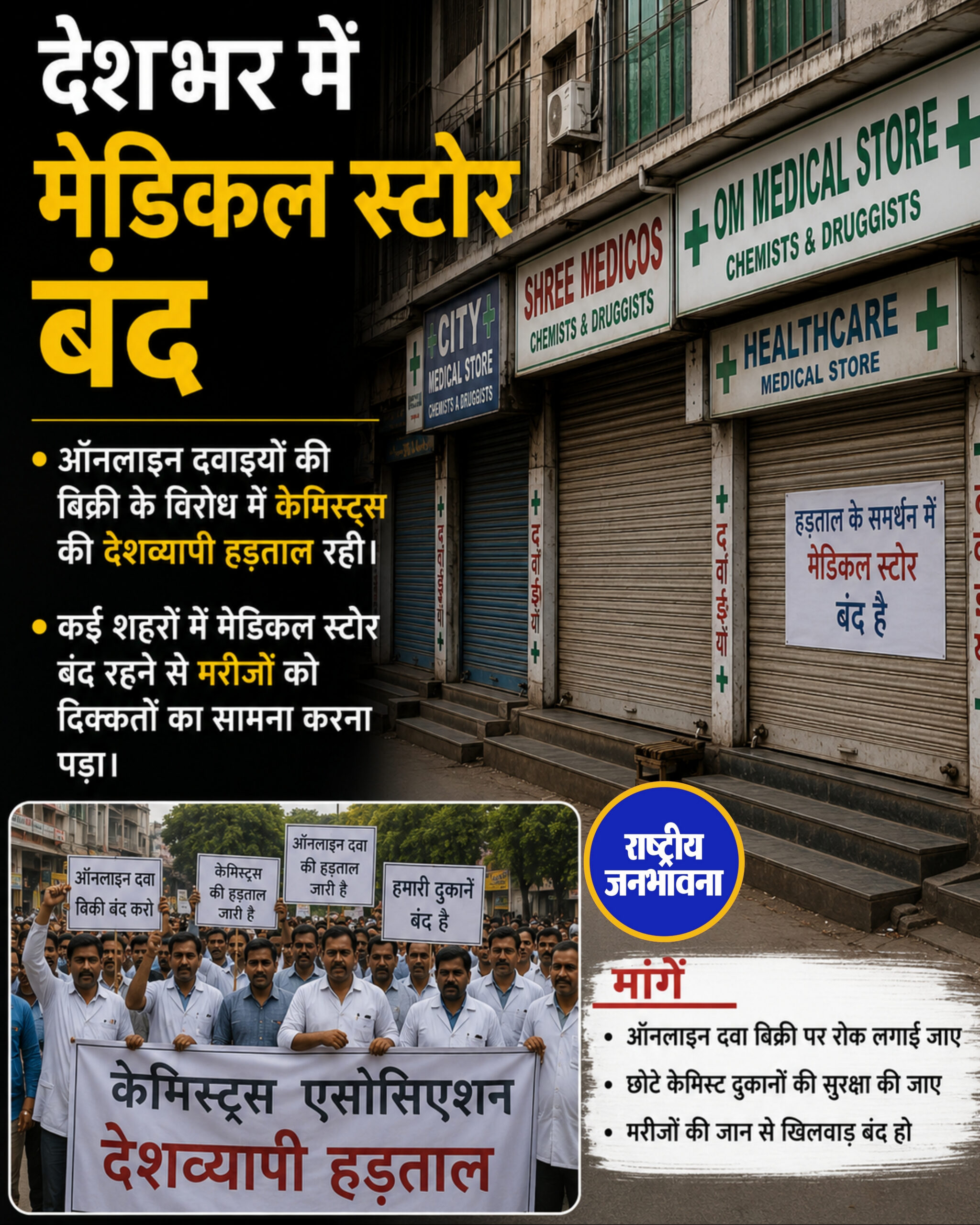 देशभर में मेडिकल स्टोर बंद