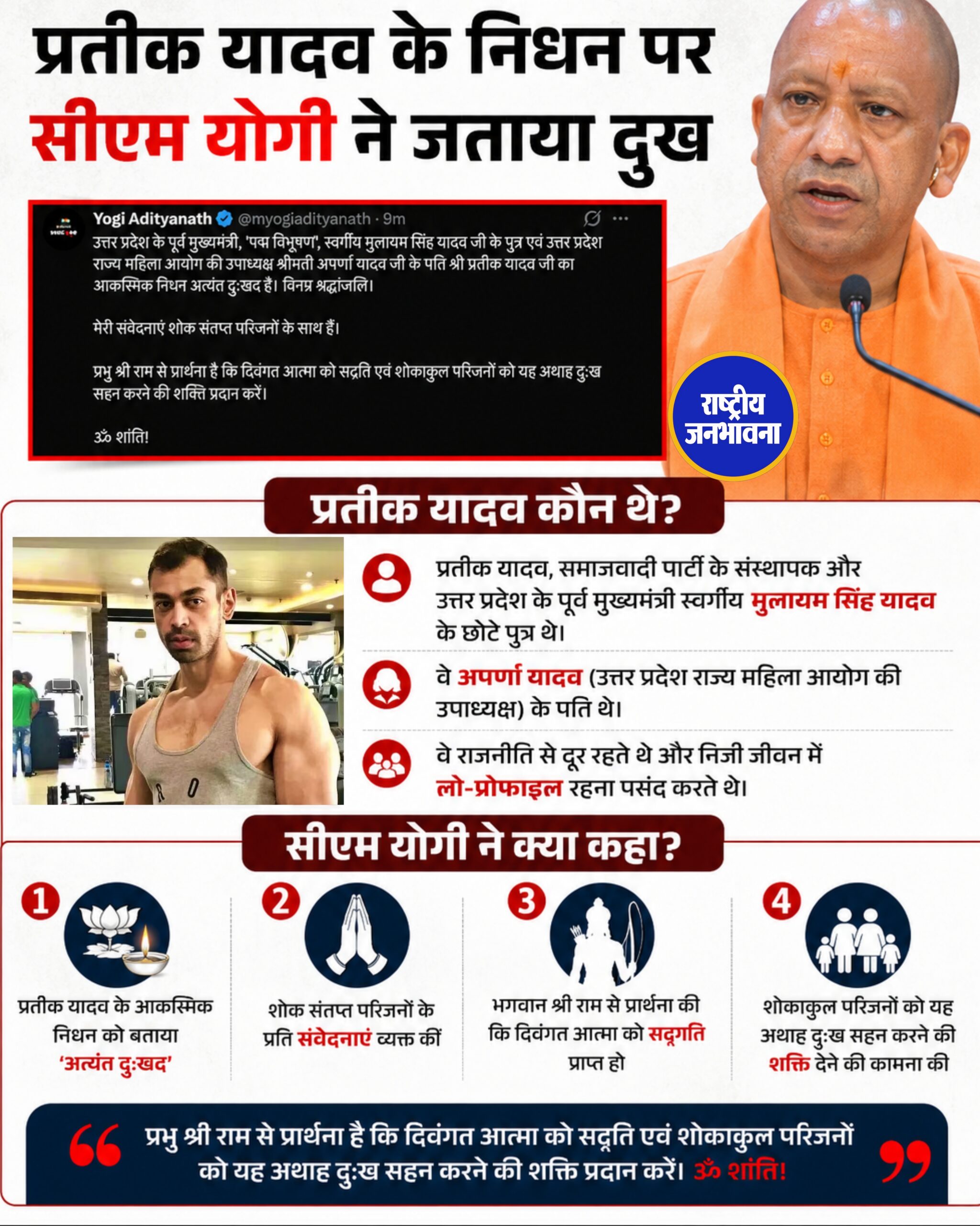 प्रतीक यादव के निधन पर सीएम योगी ने जताया दुःख