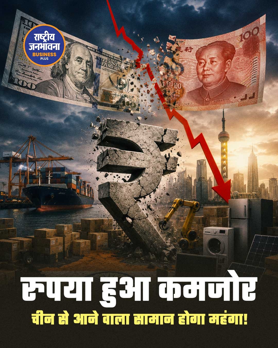 युआन के मुकाबले कमजोर हुआ रुपया, चीन से आयात महंगा होने का खतरा बढ़ा