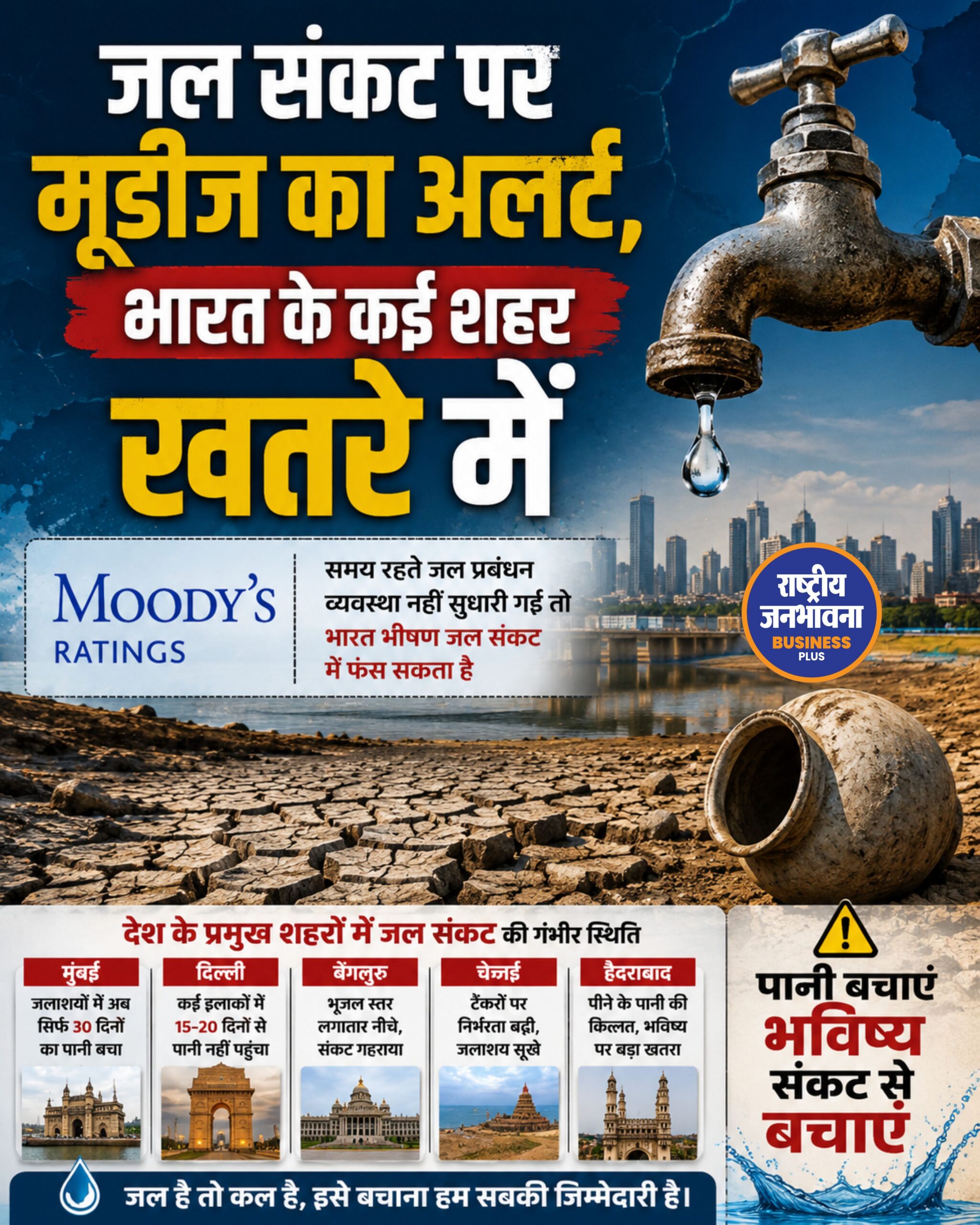 भारत में गहराता जल संकट! मूडीज ने जारी की चेतावनी