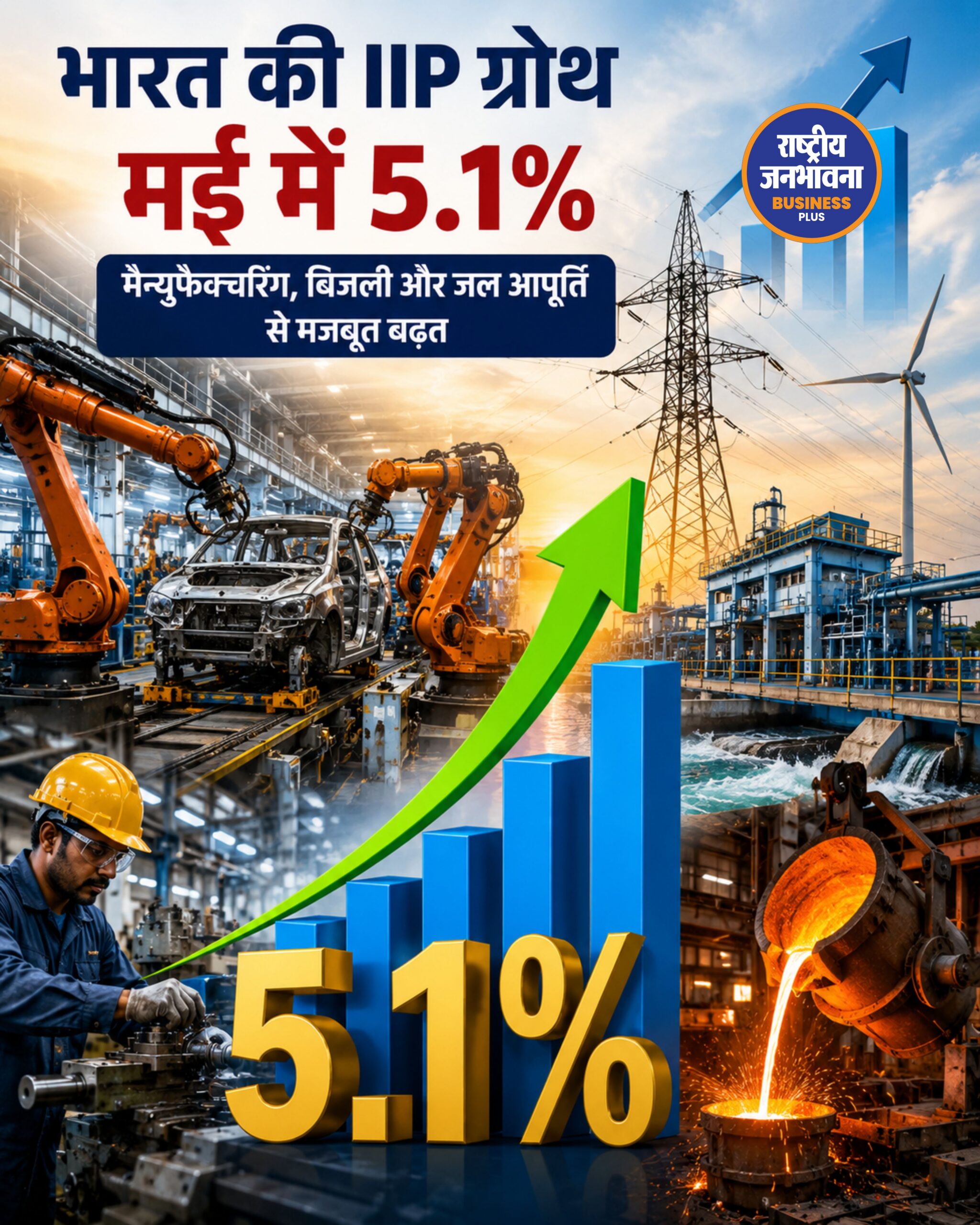 मई 2026 में भारत की औद्योगिक उत्पादन दर 5.1% पर पहुंची, मैन्युफैक्चरिंग और बिजली क्षेत्र ने दिखाई मजबूत बढ़त