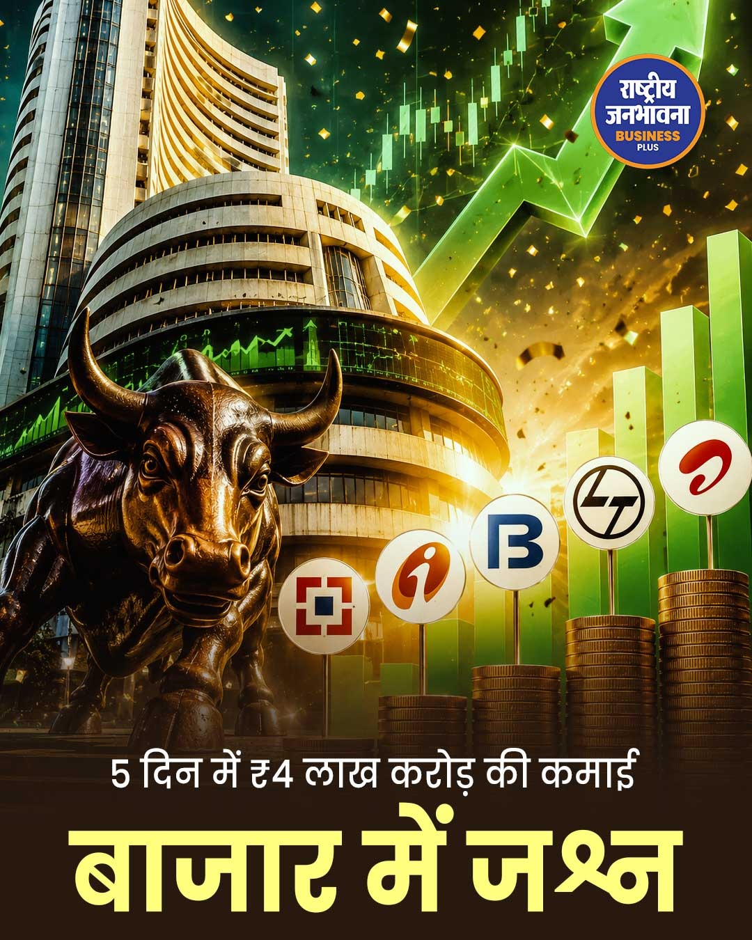 शेयर बाजार में जबरदस्त तेजी, निवेशकों ने एक हफ्ते में कमाए 4 लाख करोड़ रुपये