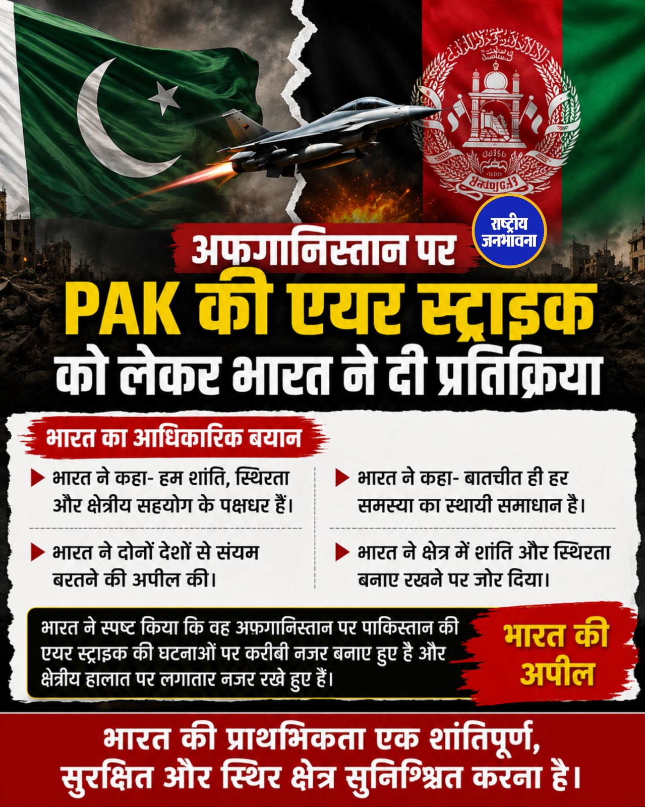 पाकिस्तान के हवाई हमलों पर भारत भड़का, अफगानिस्तान के समर्थन में आया बड़ा बयान