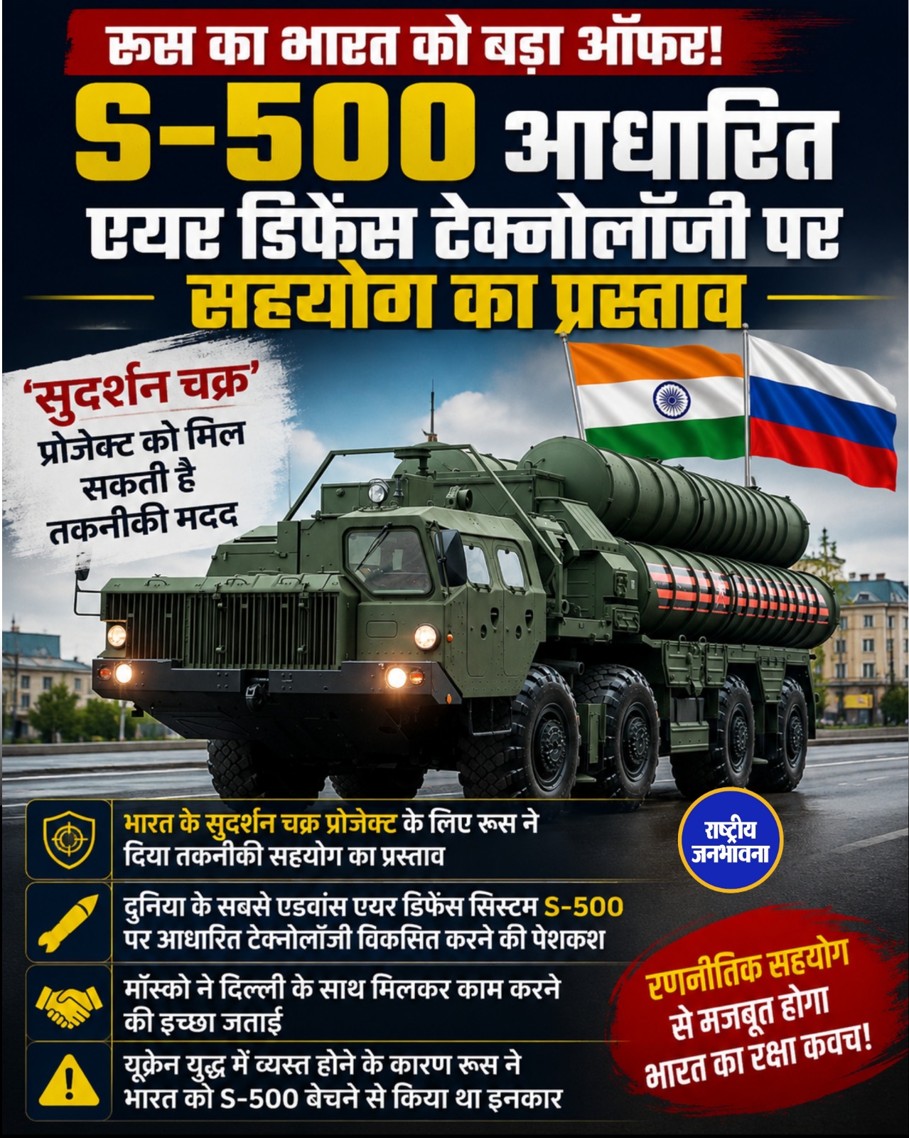 भारत के सुदर्शन चक्र प्रोजेक्ट पर रूस का बड़ा प्रस्ताव, S-500 तकनीक विकसित करने में सहयोग की पेशकश