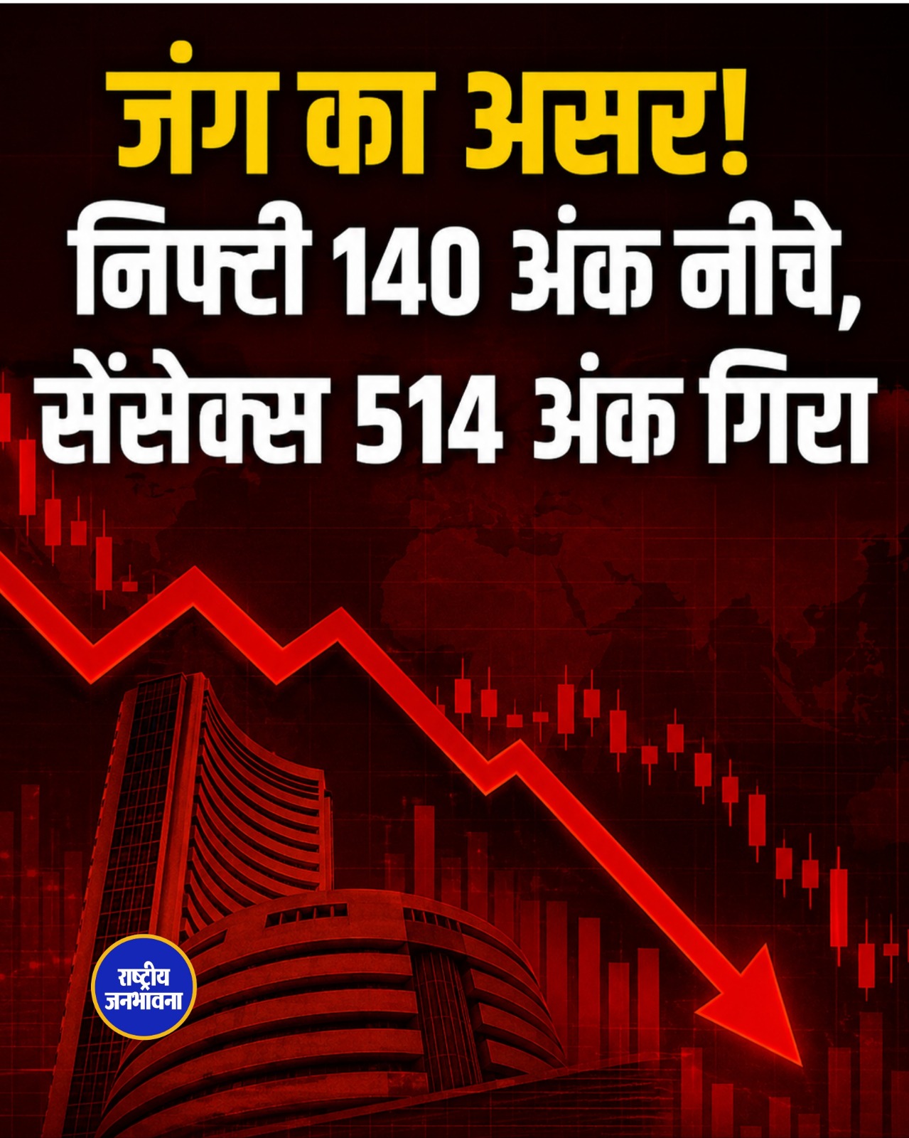 शेयर बाजार में बड़ी गिरावट: सेंसेक्स 340 अंक टूटा, निफ्टी 24,100 के नीचे, डॉलर के मुकाबले रुपया 96 पार