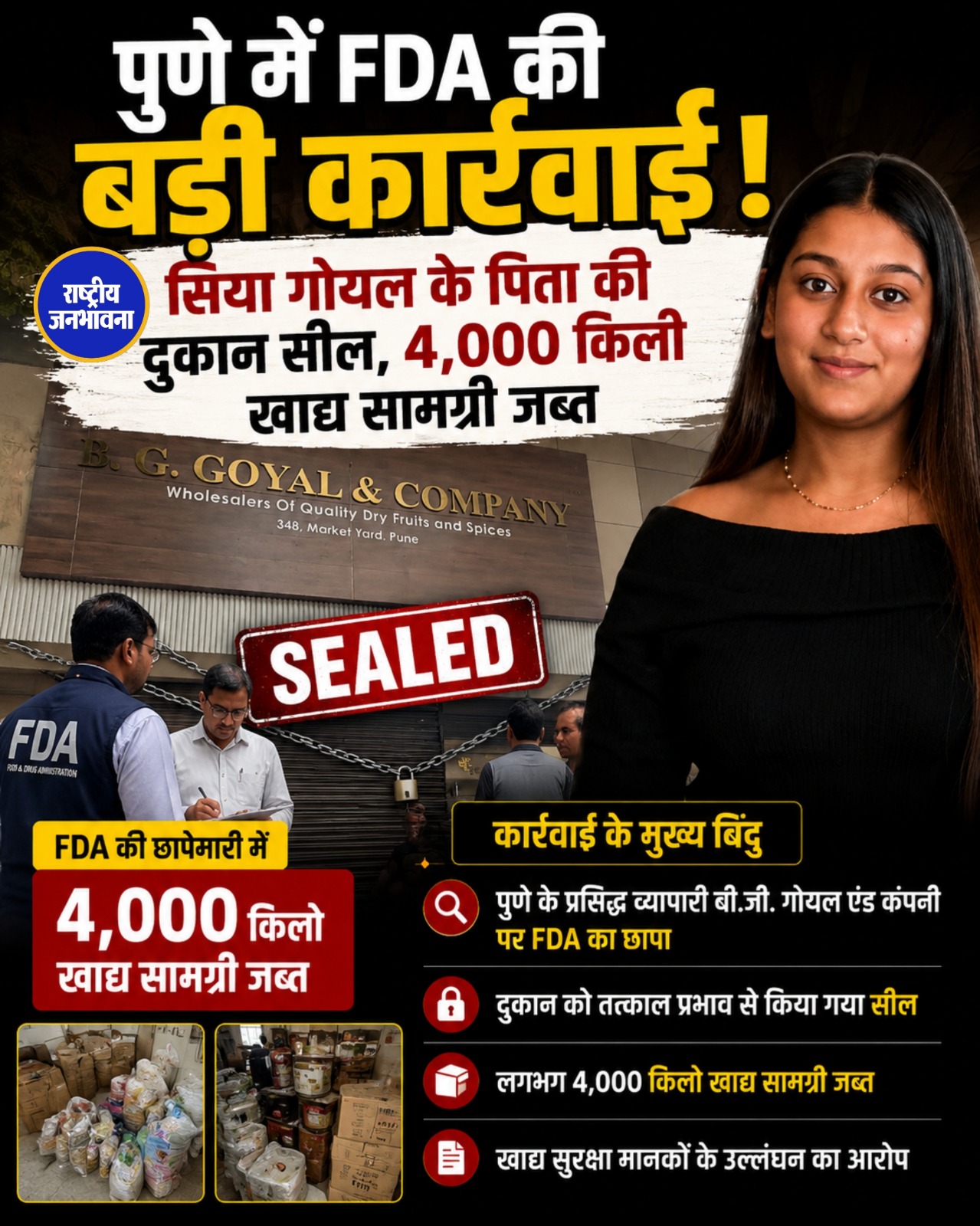 केतन मर्डर केस: आरोपी सिया गोयल के पिता की दुकान पर FDA का छापा, 4,000 किलो फूड प्रोडक्ट जब्त