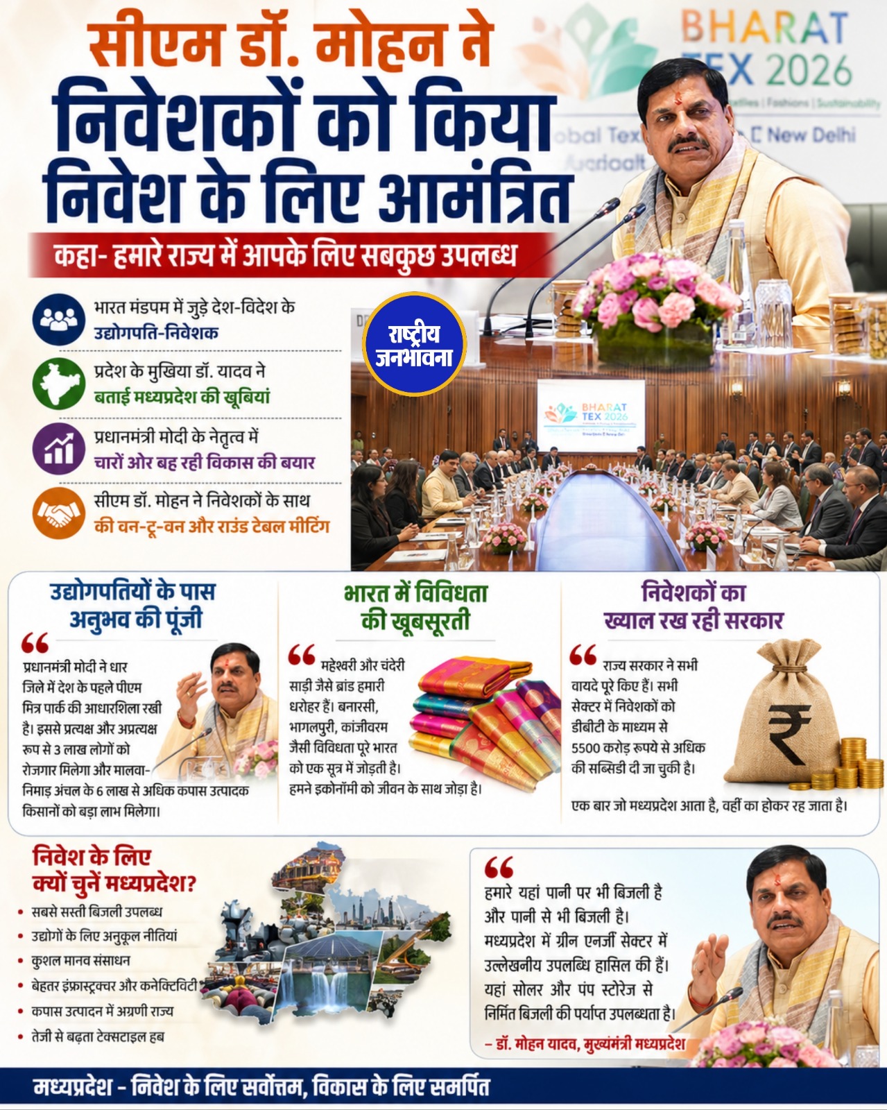 भारत टेक्स-2026: CM मोहन यादव ने निवेशकों को दिया मध्यप्रदेश में निवेश का न्योता