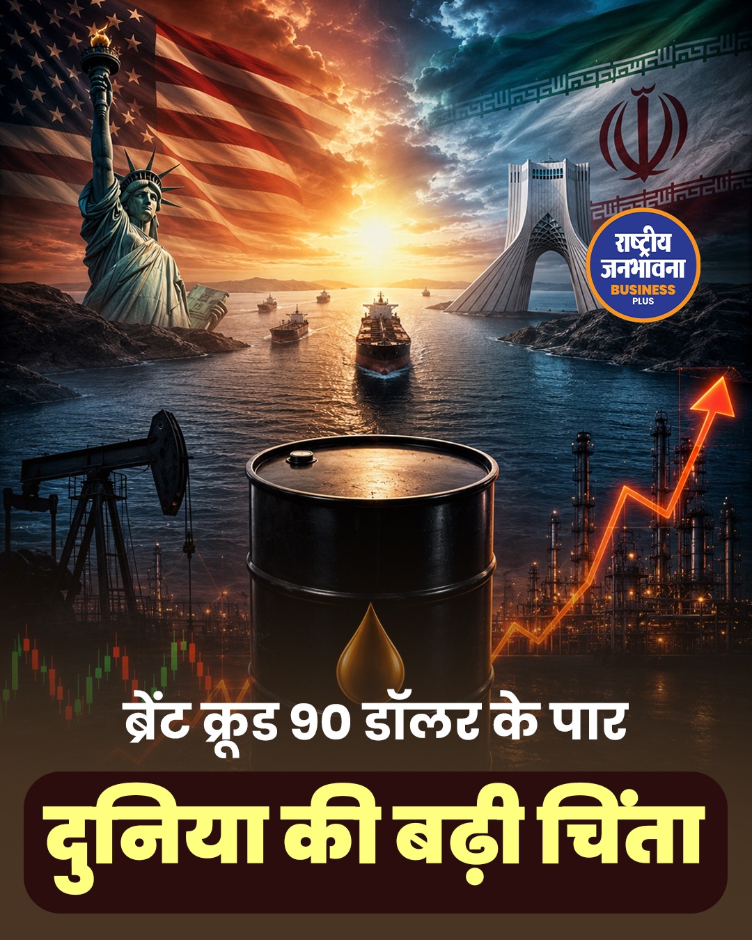 अमेरिका-ईरान तनाव से उछला कच्चा तेल, ब्रेंट क्रूड 90 डॉलर के पार; महंगाई बढ़ने का खतरा