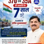 अनुच्छेद 370 और 35ए हटने के 7 साल पूरे, मुख्यमंत्री डॉ. मोहन यादव ने दी देशवासियों को शुभकामनाएं