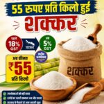 चीनी के एक्स-मिल दाम 18% घटकर ₹55 प्रति किलो पहुंचे, सरकार की सख्ती का असर
