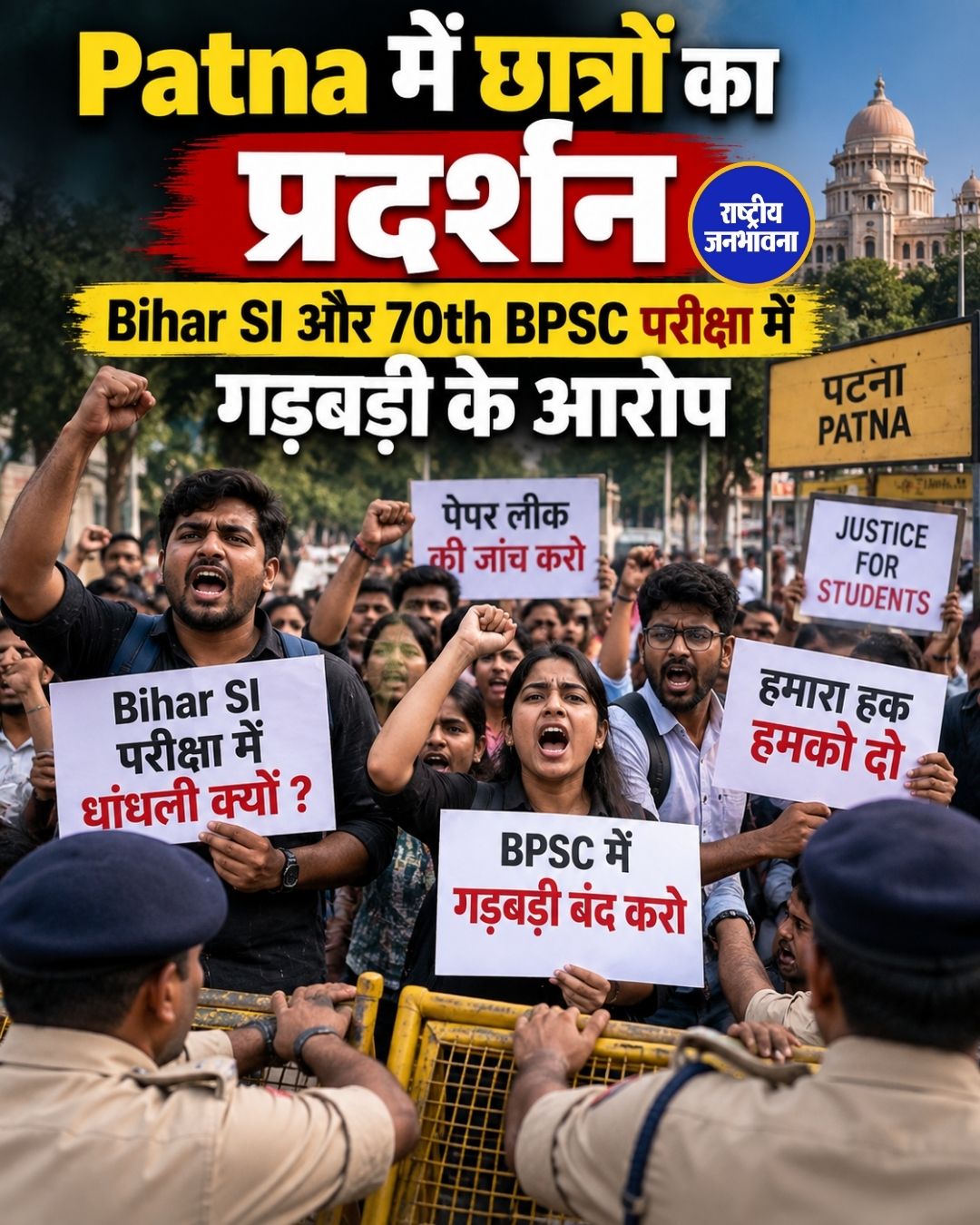 बिहार में छात्रों का प्रदर्शन, दारोगा भर्ती और BPSC 70वीं परीक्षा रद्द करने की मांग