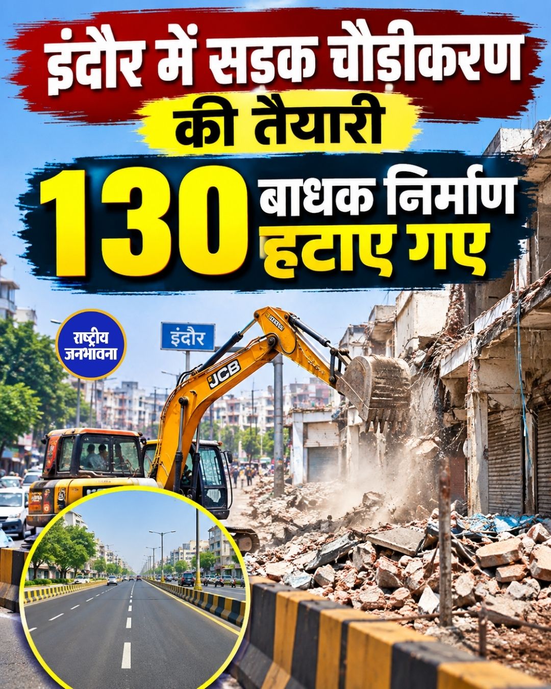 इंदौर में आरई-2 सड़क के लिए 130 बाधक निर्माण हटाए, अब शुरू होगा सड़क निर्माण