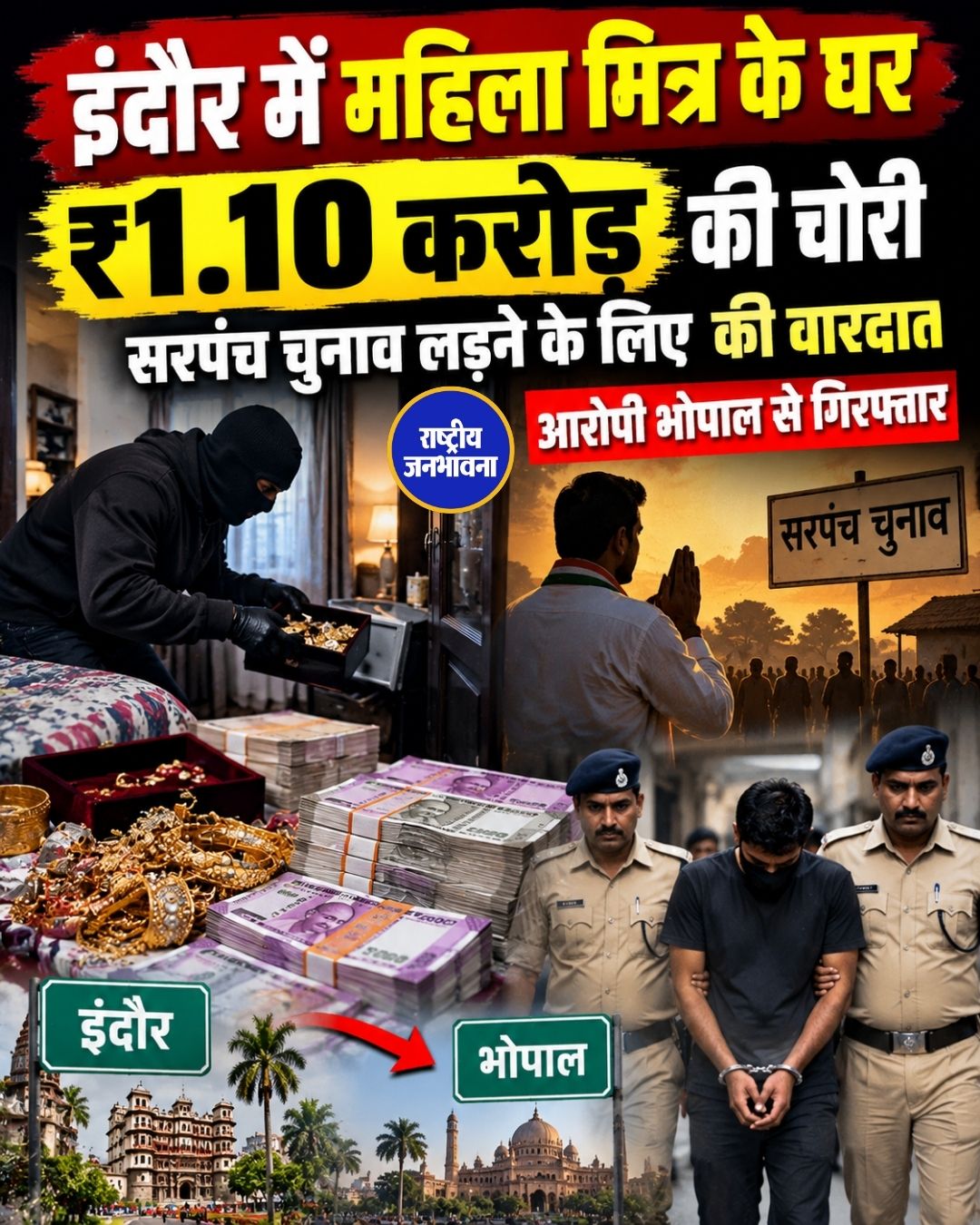 इंदौर में दोस्त के घर से 1.10 करोड़ की चोरी, सरपंच चुनाव लड़ने के लिए चुराया सोना और नकदी