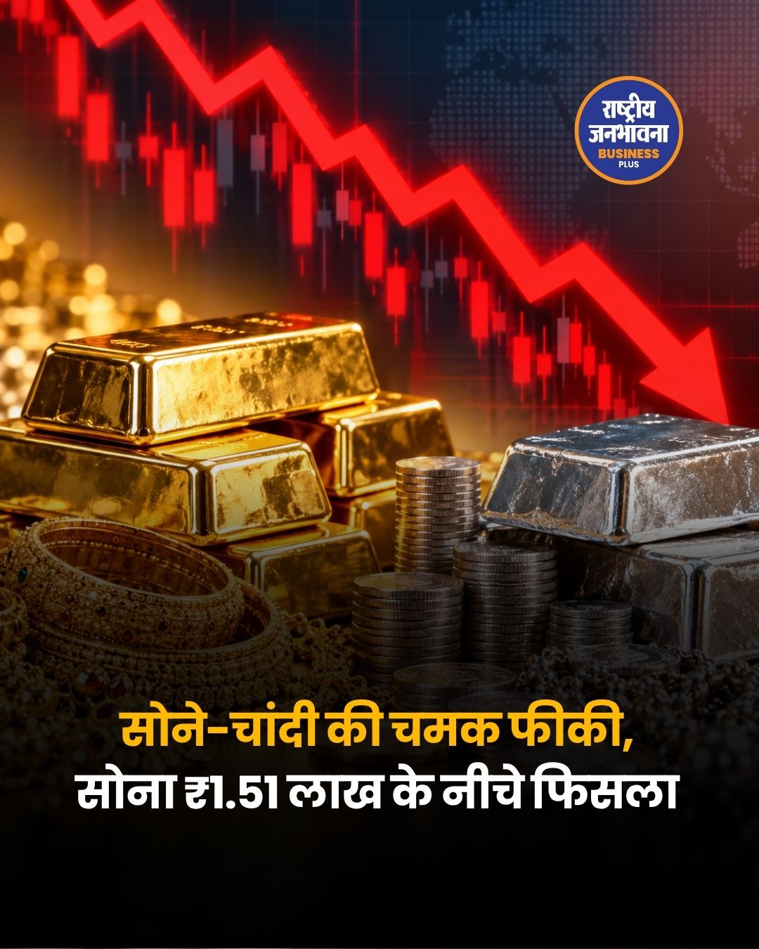 सोने-चांदी की चमक फीकी, सोना ₹1.51 लाख के नीचे फिसला