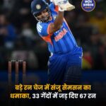 भारत-न्यूजीलैंड पहले टी20 में संजू सैमसन का धमाका, 33 गेंदों में बनाए 67 रन