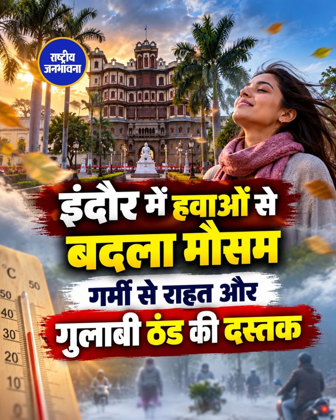 इंदौर में मौसम ने बदली करवट, ठंडी हवाओं और बूंदाबांदी से गुलाबी ठंड की दस्तक