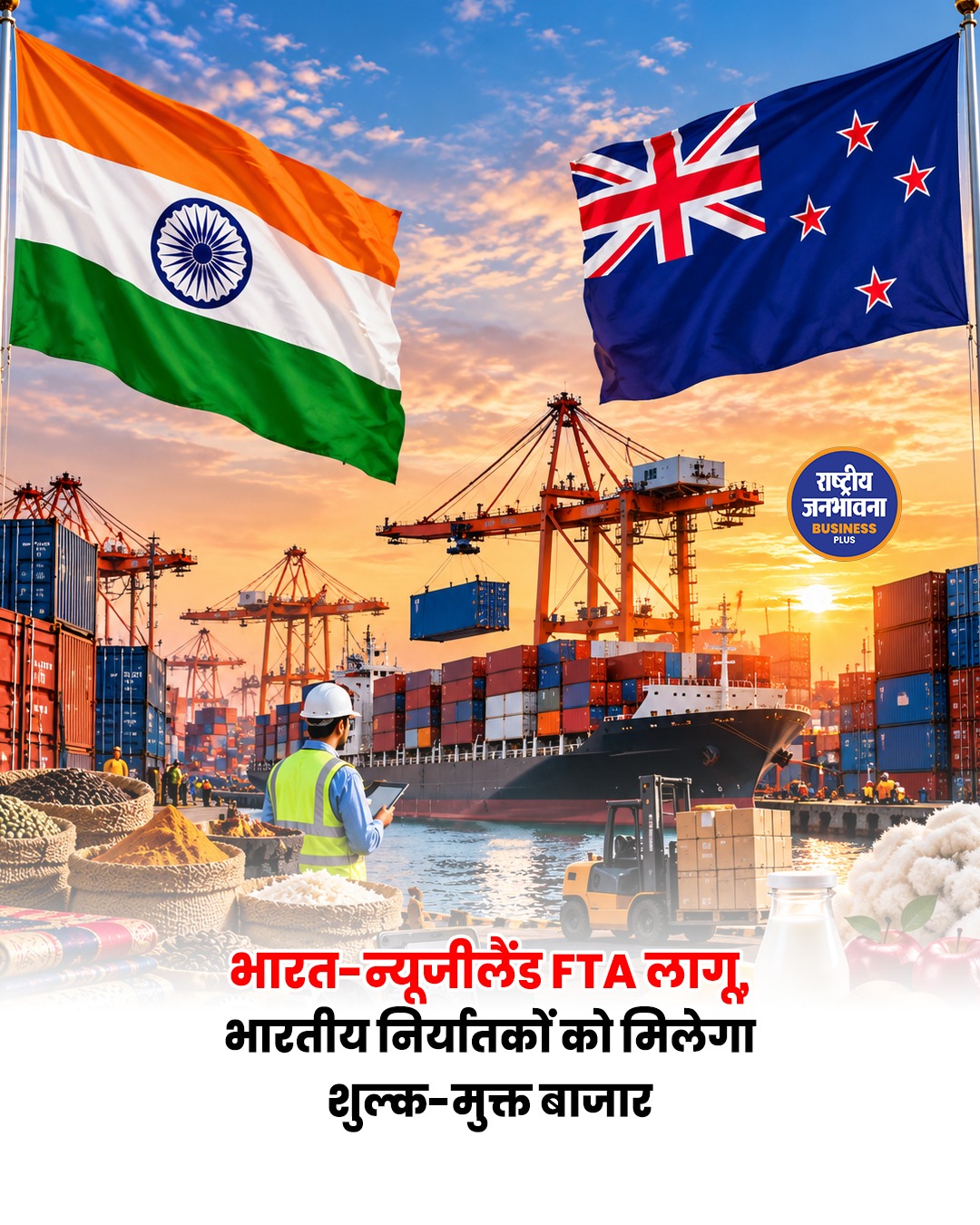 भारत-न्यूजीलैंड FTA लागू, भारतीय निर्यातकों को मिलेगा शुल्क-मुक्त बाजार